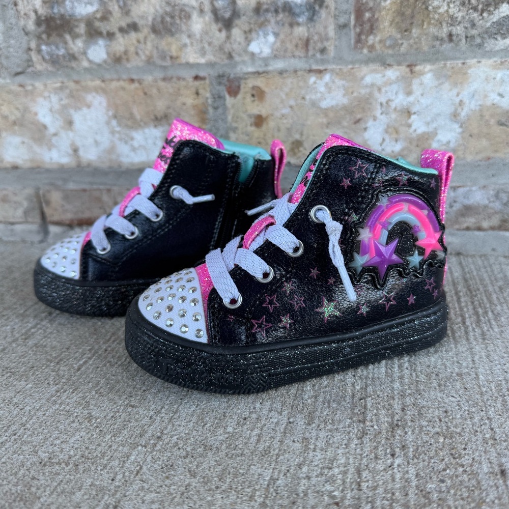 Twinkle Toes Sketchers Toddler Girls 6c Light Up Slip On Sneakers Rainbow Stars